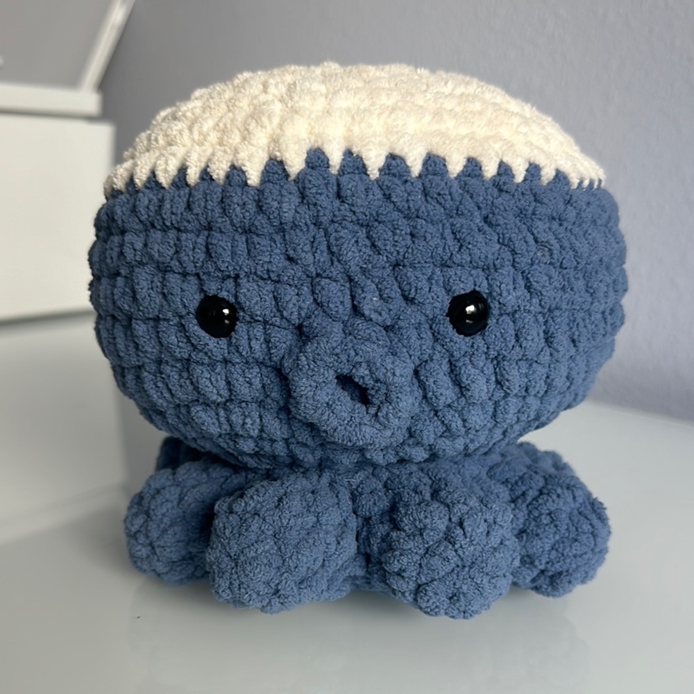 Blue and White Plush Crochet Octopus Toy